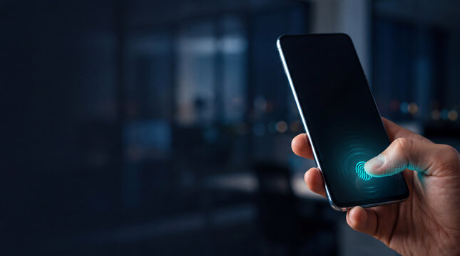 Fingerprint biometric authentication on smartphone cybersecurity concept