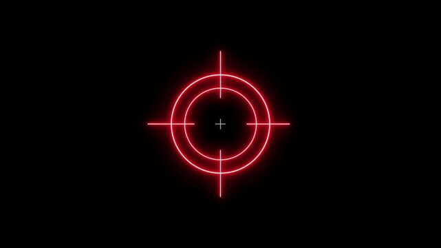 High-tech digital red target reticle overlay on black background, precision aiming hud for gaming, military simulation.4k video