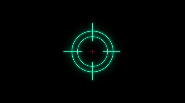High-tech digital red target reticle overlay on black background, precision aiming hud for gaming, military simulation.4k video