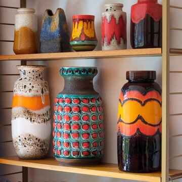Colorful 1970's vintage ceramic vases 