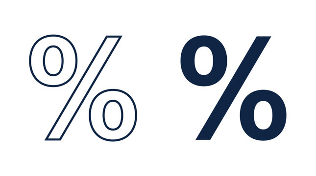 Percent symbols featuring dark outlines and solid fill designs isolated on clean white background