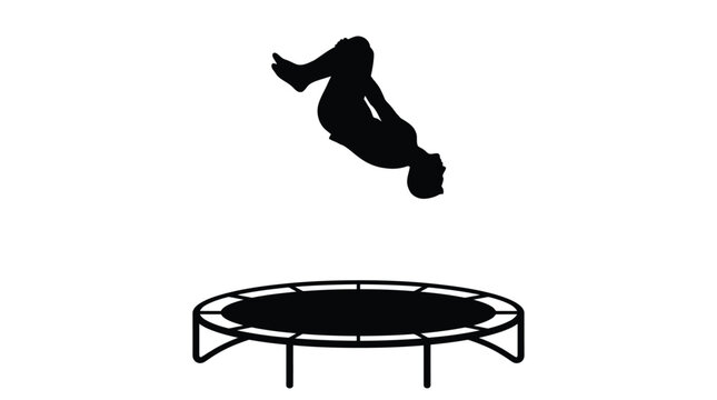 Person performing a backflip above a trampoline silhouette