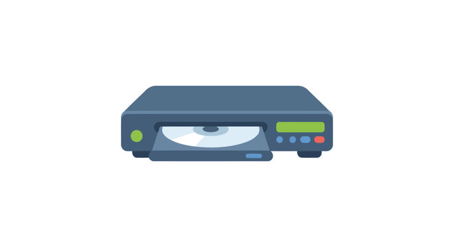 Compact disc player with open tray is depicted in a flat vector illustration