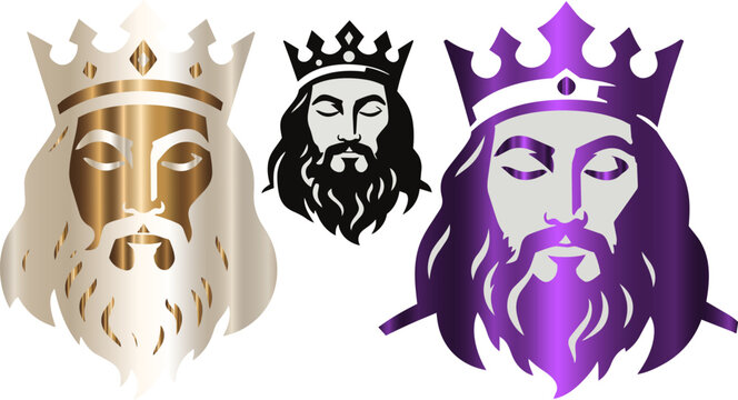 Royal bearded king crown vector illustration for medieval fantasy