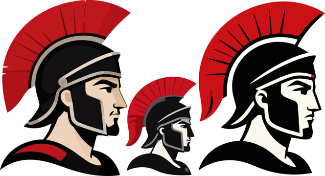 Roman gladiator helmets profile illustration set for ancient history