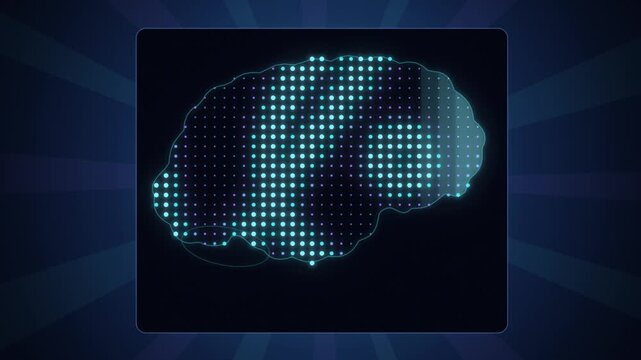 AI brain on a dot matrix display close-up