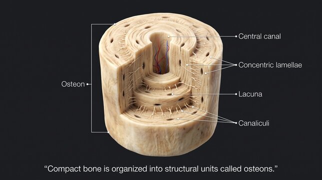 Detailed anatomical visualization of a compact bone osteon structure