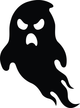 Angry ghost silhouette icon with spooky facial expression, isolated on white background, flat vector illustration for Halloween graphic design