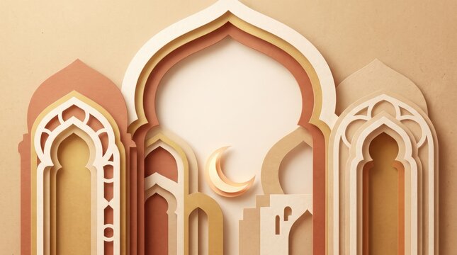Eid greeting background with sculpted paper arches
