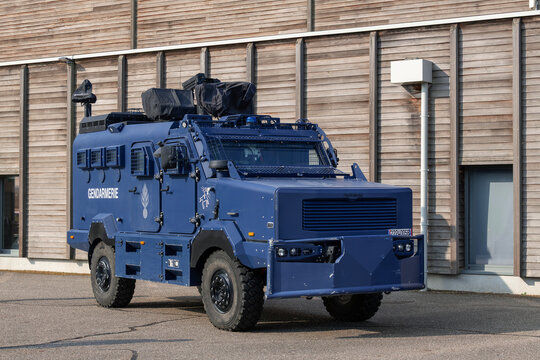 Hag&eacute;ville, France - July 18th 2026 : View of a multi-purpose intervention vehicle of the gendarmerie (VIPG), called Centaure is an armored vehicle equipping the French National Gendarmerie.