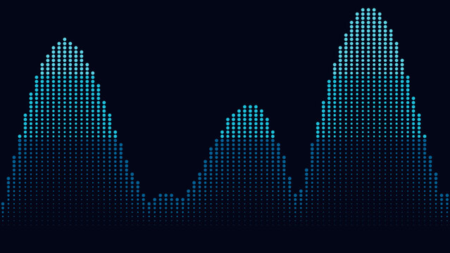 Blue dotted digital wave graph representing data analysis on a dark background