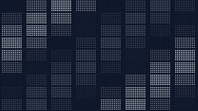 Abstract halftone dot pattern background with varying circle sizes and dark blue gradient texture