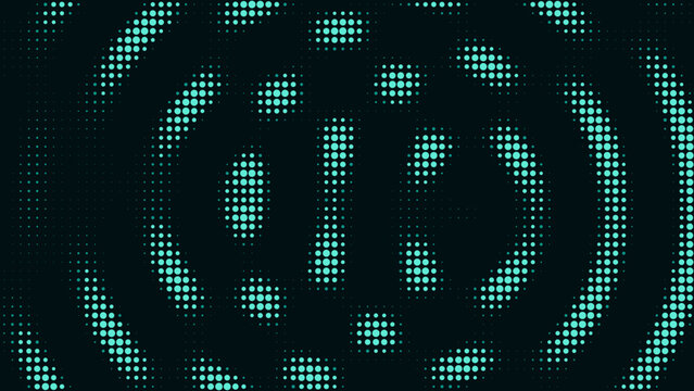 Cyan halftone ripple pattern with circular dots on a dark background for modern graphic design