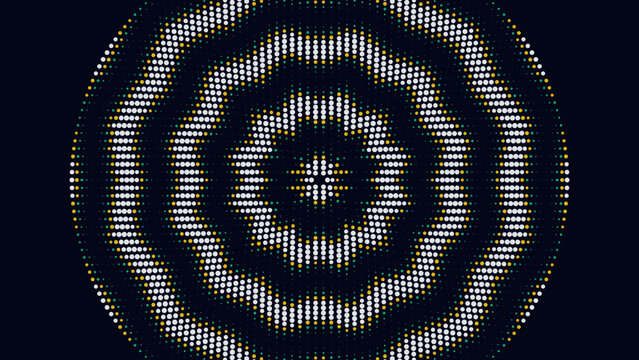 Abstract halftone circle pattern with radial dots on a dark background for modern graphic design