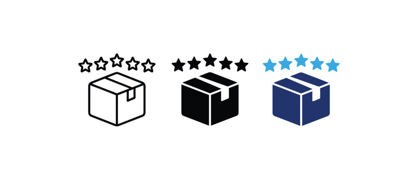 Premium delivery box with five star rating icon set. Vector illustration   