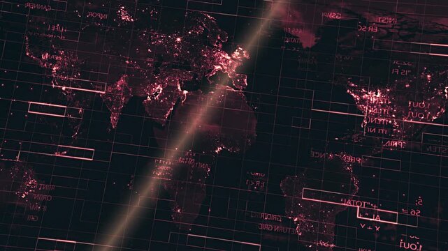 Futuristic Red Digital World Map HUD Global Network Data Animation