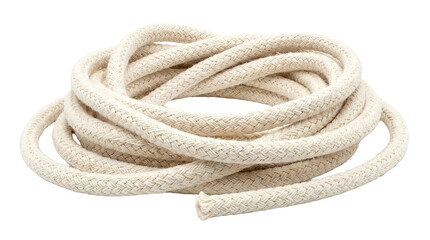 Coiled beige cotton rope on black background showing texture © Nataliia