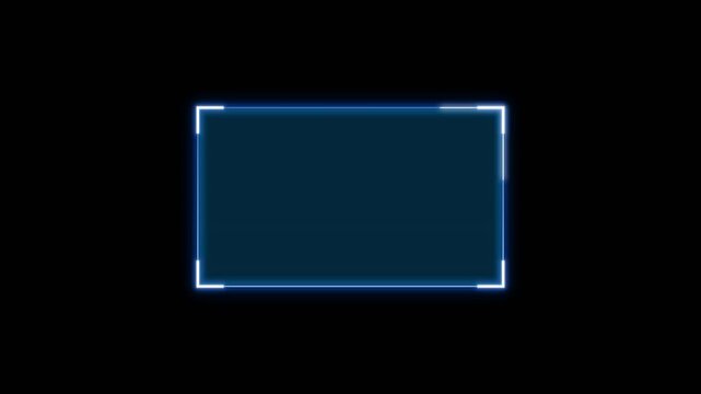 Futuristic neon HUD callout frame with copy space for broadcast titles, sci-fi lower third and digital interface overlay on black background