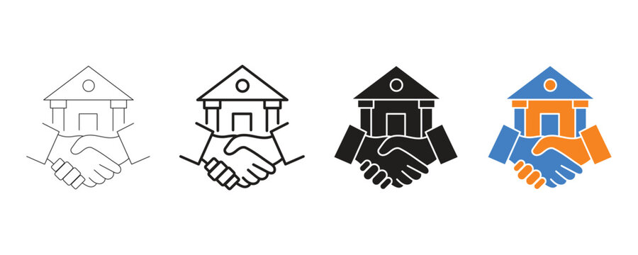 Handshake with building icon representing real estate or financial agreement during partnership