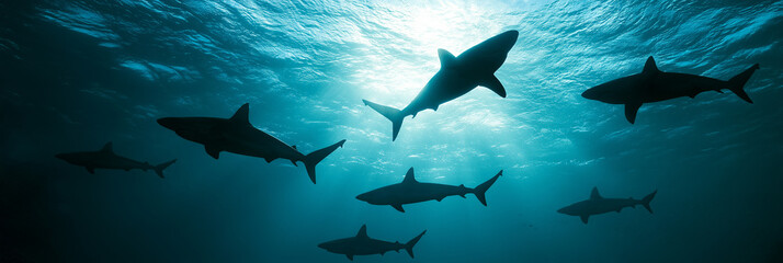 Obraz premium sharks silhouetted against the water surface