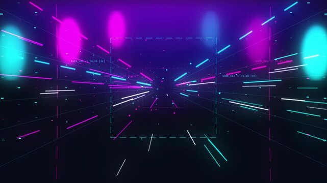 Cyberpunk Neon Data Tunnel Hyperspace Warp and Server Node HUD