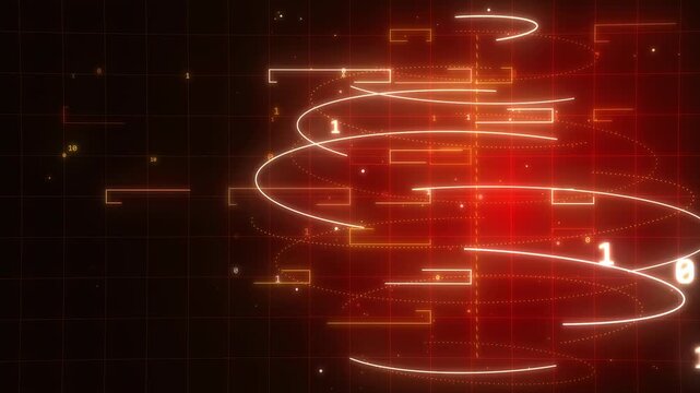 3D Red and Orange Binary Code Spiral Vortex HUD Data Animation