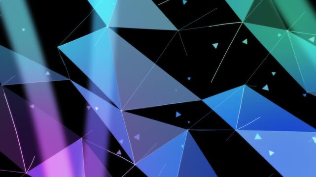 Abstract 3D Low Poly Triangle Mesh with Cyan Purple Light Rays