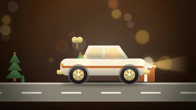 Gold and cream tin wind-up toy car Christmas centered view greeting