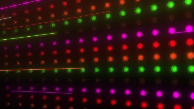 Colorful Neon LED Circles Grid and Laser Light Streaks Loop