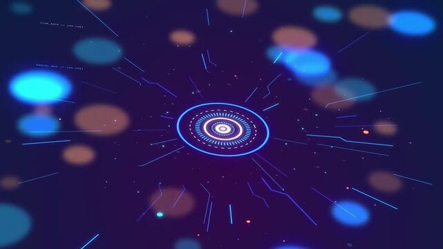 Perspective Blue HUD Scanner Ring with Circuit Traces and Bokeh