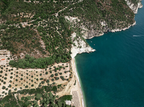 Aerial View of White Limestone Cliffs Along the Gargano Coast, Puglia, Italy