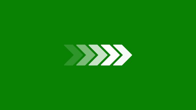 Minimalist white and grey glowing pointer arrows forward motion loop graphics with chroma key on green screen background