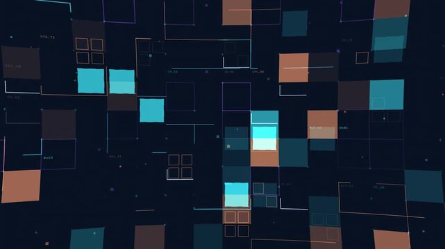 Futuristic Cyber Grid HUD with Cyan and Orange Data Blocks