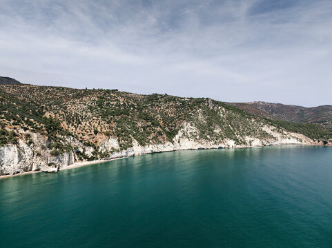 Aerial View of White Limestone Cliffs Along the Gargano Coast, Puglia, Italy