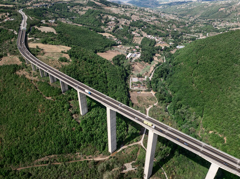 Aerial View of a Highway Bridge Spanning a Deep Valley