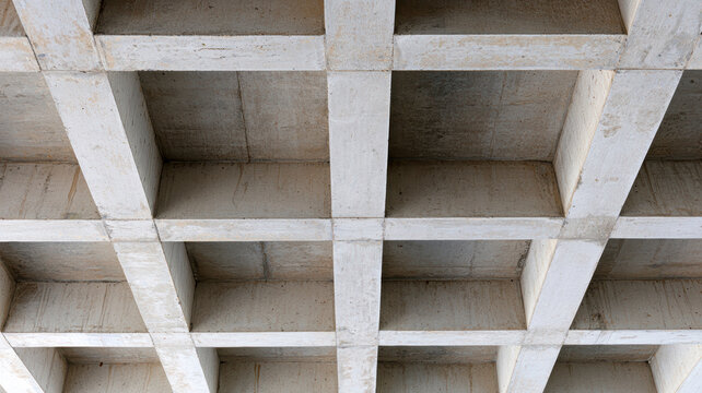 Concrete waffle slab creating a strong architectural pattern, showcasing structural engineering and modern design in a robust building foundation