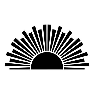 Rising sun with radiating lines forms a dark silhouette