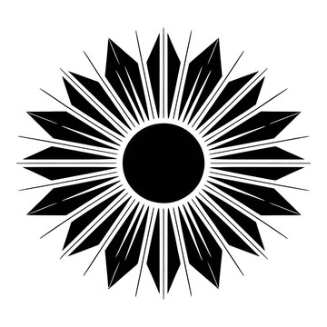 A stylized floral ornament with pointed petals is presented as a silhouette