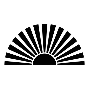 Rising sun with radiating lines is a black silhouette