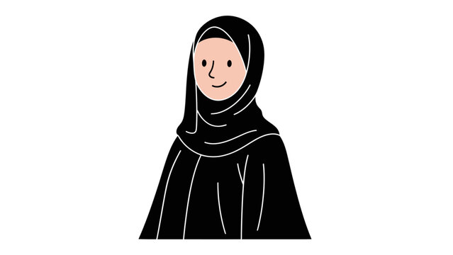 Muslim woman wearing black hijab portrait isolated on white background vector line art illustration