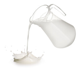 Pouring fresh milk from glass pitcher against transparent background © New Africa