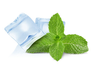 Green mint leaves and ice cubes isolated on white. Menthol © New Africa