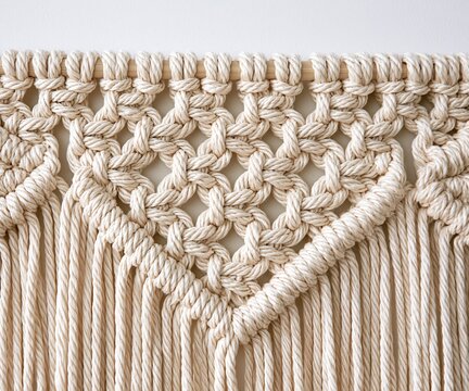 Macrame Wall Hanging Detail: Creamy Knots and Tassels