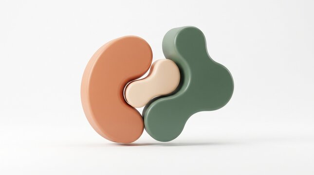 Abstract organic shapes interlocking in harmony, representing teamwork and connection, isolated on a clean white background for commercial use