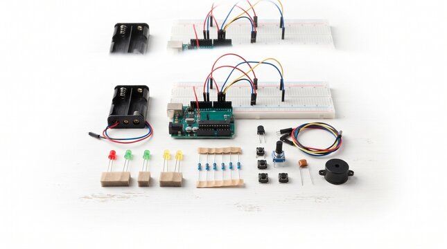 Arduino Electronics Starter Kit Components for STEM Education and Prototyping Projects Isolated on White Background