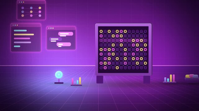 Magenta core memory ring grid of an AI model full scene seamless loop