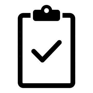 Checkmark on a black clipboard icon isolated on transparent background