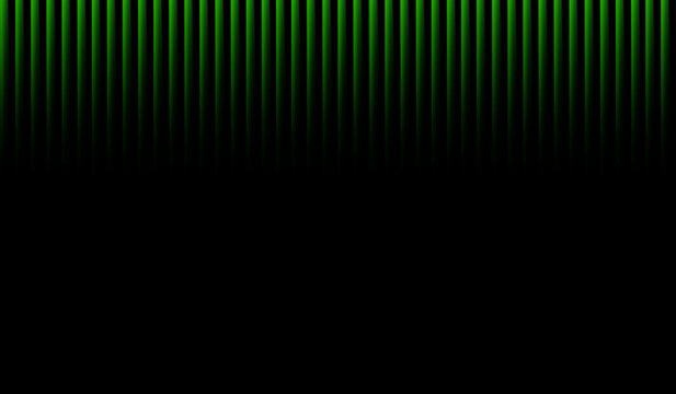 Minimalist abstract dark technology background featuring glowing green vertical stripes fading downwards from the top header with deep black copy space below.