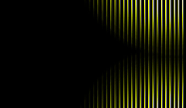 Abstract dark background with glowing yellow vertical lines on right side featuring a V-shape arrow cut out and left copy space.