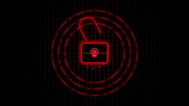Digital padlock status changing from secure green to insecure red inside dark binary background.